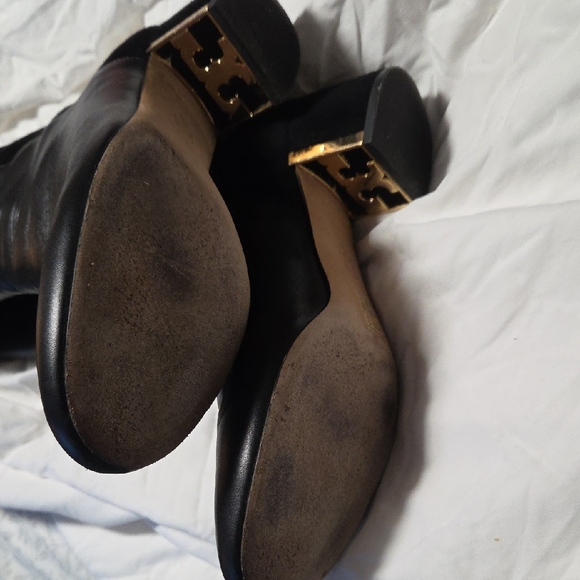 Tory Burch Black Heeled Boots with Gold Accent - Picture 9 of 16